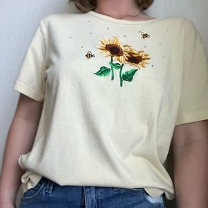 Vintage Bee + Flower Embroidered Top